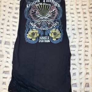 Forever 21 Black Lace Graphic Tank